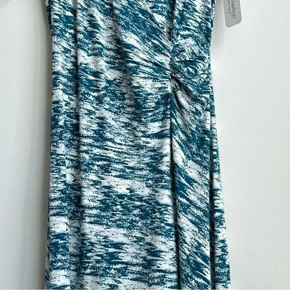 New Soft Surroundings Joanna Faux Wrap Jersey Maxi Dress Teal Cream Abstract - Picture 6 of 15